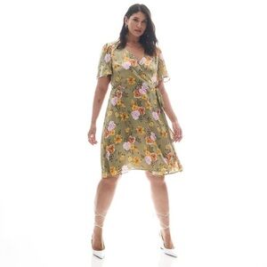 Addition Elle Floral Flutter-Sleeve Wrap Dress Size 3x